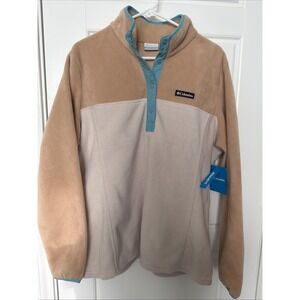 COLUMBIA Benton Springs 1/2 SNAP Brown/Beige Pullover Jacket Sweatshirt Women XL